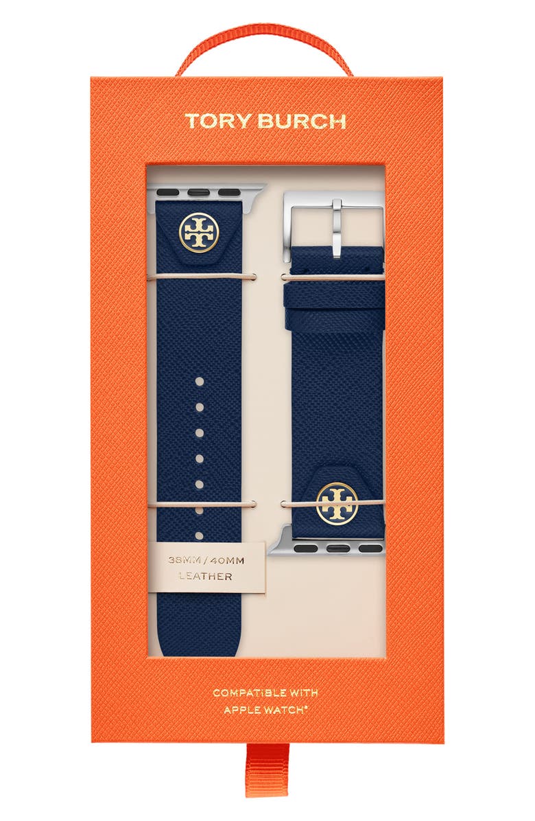 Tory Burch The Studs Leather 20mm Apple Watch<sup>®</sup> Watchband, Alternate, color,