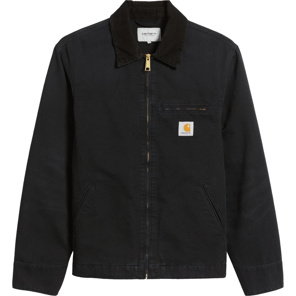 Shop Carhartt Work In Progress Detroit Organic Cotton Canvas Jacket In Black/black (stone Canvas)