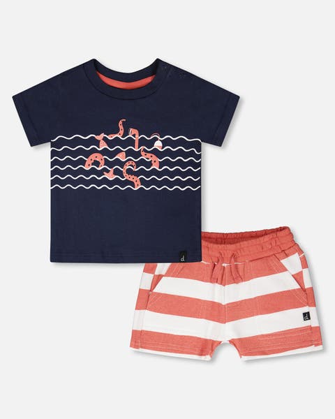 Organic Cotton T-Shirt and Stripes Short Set (Baby)