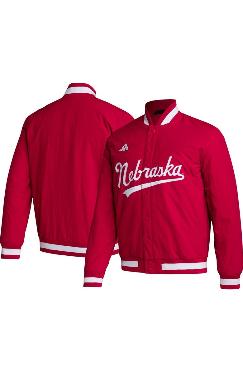 adidas Men's adidas Red Scarlet Huskers Baseball Coaches Full-Snap Jacket, Main, color, 