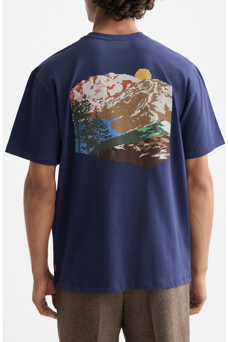 Scenic Cross Stitch Embroidered Cotton Graphic T-Shirt, Alternate, color, PEACOAT