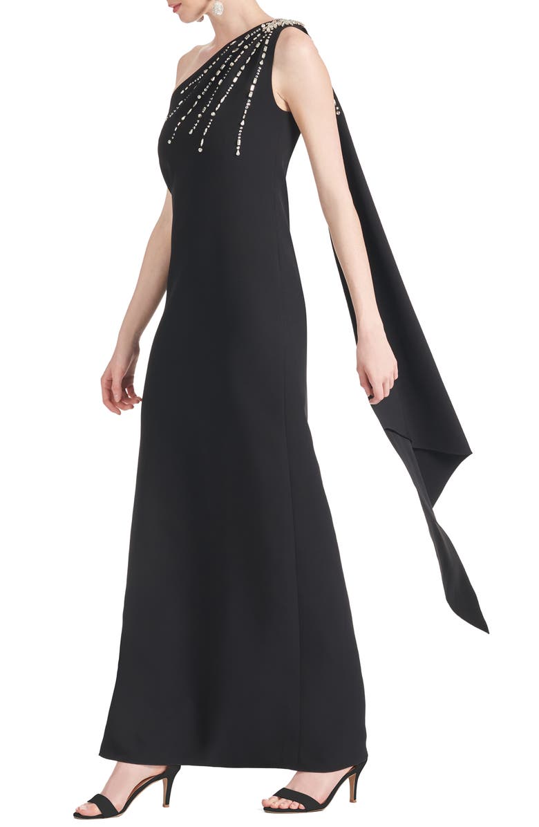 Sachin & Babi Leslie Beaded Drape One-Shoulder Crepe Gown, Alternate, color, 