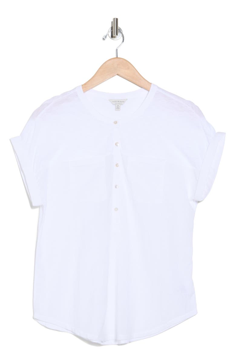 Lucky Brand Mixed Media Short Sleeve Cotton & Modal Henley, Alternate, color, Lucky Whit