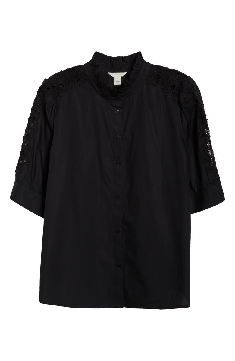 Caslon<sup>®</sup> Ruffle Lace Appliqué Cotton Top, Alternate, color, Black