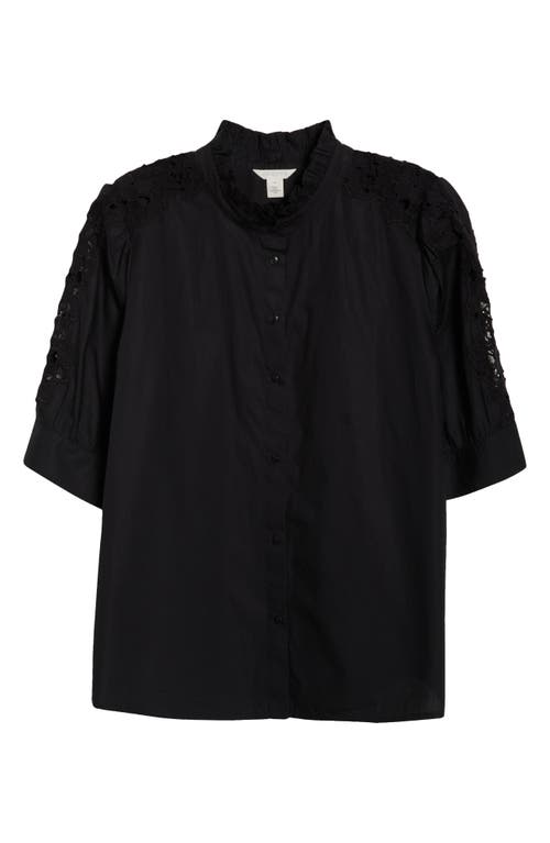 Caslonr Caslon(r) Ruffle Lace Appliqué Cotton Top In Black