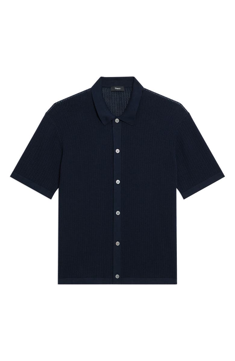Theory Tactile Cotton Open Stitch Button-Up Shirt, Alternate, color, Baltic