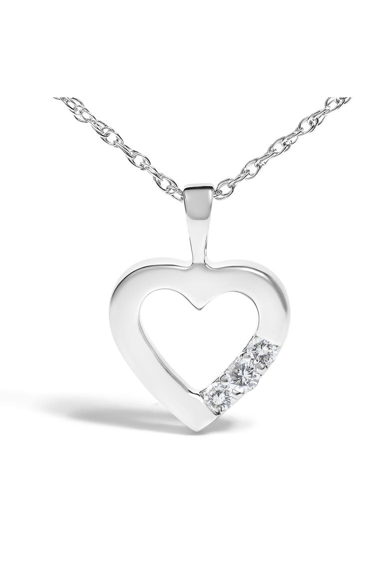 Silver Lab Grown Diamond 1/4 Cttw Three Stone Heart Pendant Necklace, Alternate, color, White