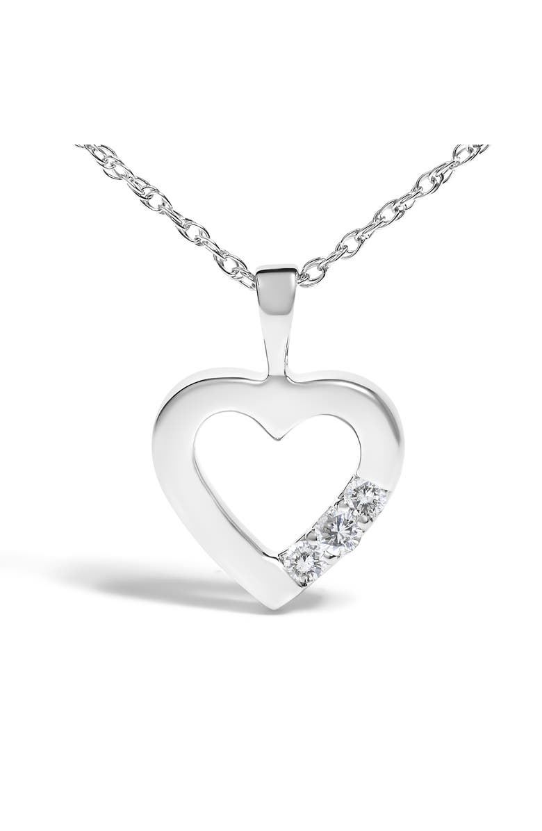 Haus of Brilliance Silver Lab Grown Diamond 1/4 Cttw Three Stone Heart Pendant Necklace, Alternate, color, White