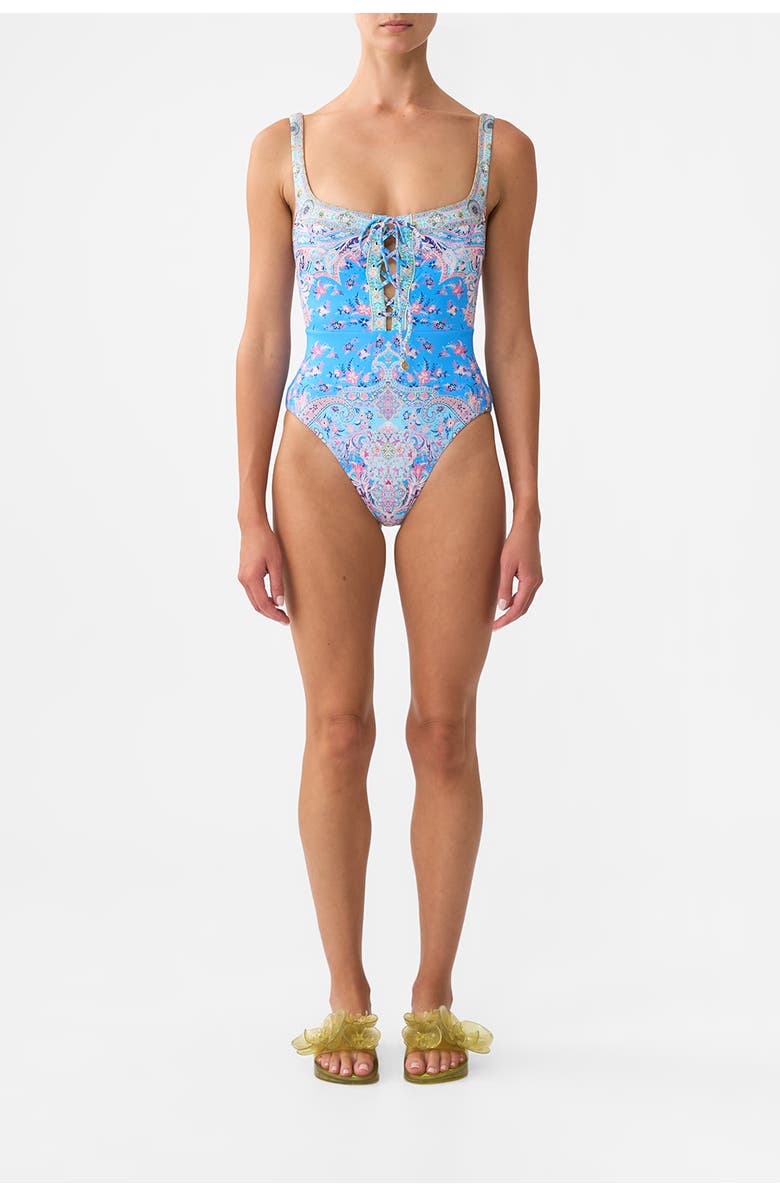 Camilla Lace Up Underwire Square Neck One Piece Footsteps In Folklore, Main, color, Footsteps In Folklore