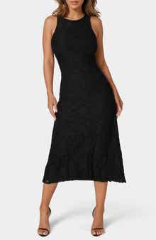 bebe Sleeveless Lace A-Line Midi Dress
