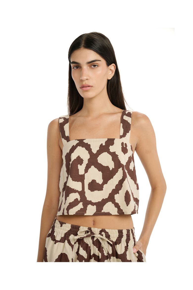 Resort Geo Drift Square Neck Crop Top Cover-Up, Main, color, Cream-Brown