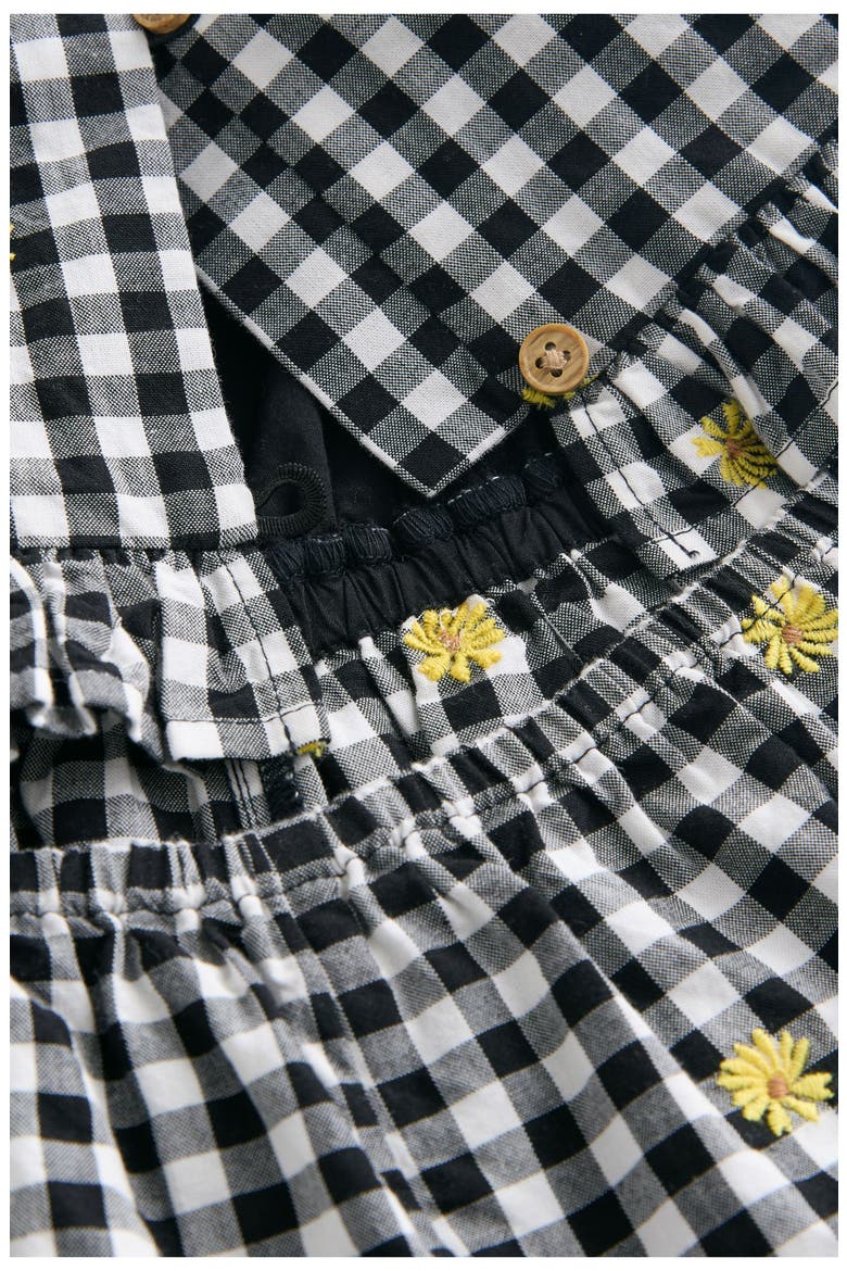 Kids' Gingham Ruffle Embroidered Cotton Romper, Alternate, color, BLACK MULTI