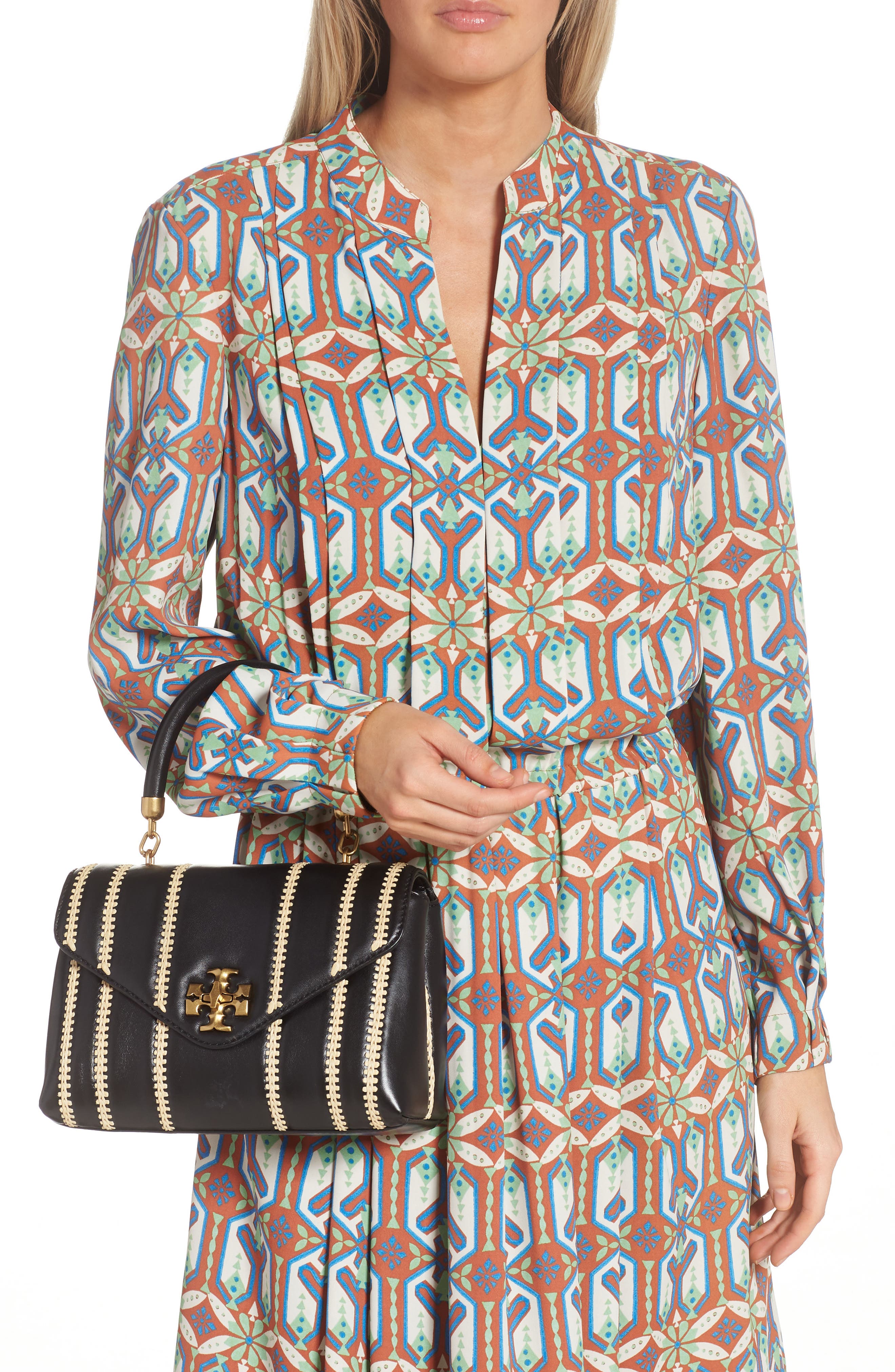 Tory Burch Kira Small Raffia Stitch Leather Satchel, Alternate, color, 