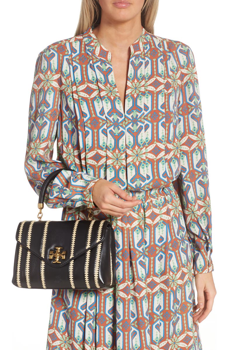 Tory Burch Kira Small Raffia Stitch Leather Satchel, Alternate, color,