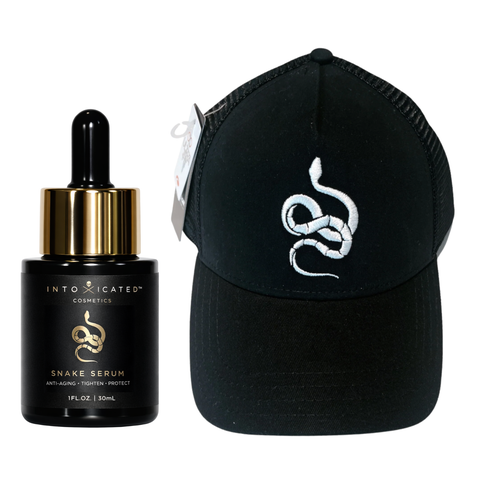 Snake Serum + Intoxicated Cosmetics Hat Bundle | 1 fl oz/ 30 ml | Anti-Aging Formula with Vegan Snake Peptides | Hydrating Hyaluronic Acid | Niacinamide for Radiant Skin Repair