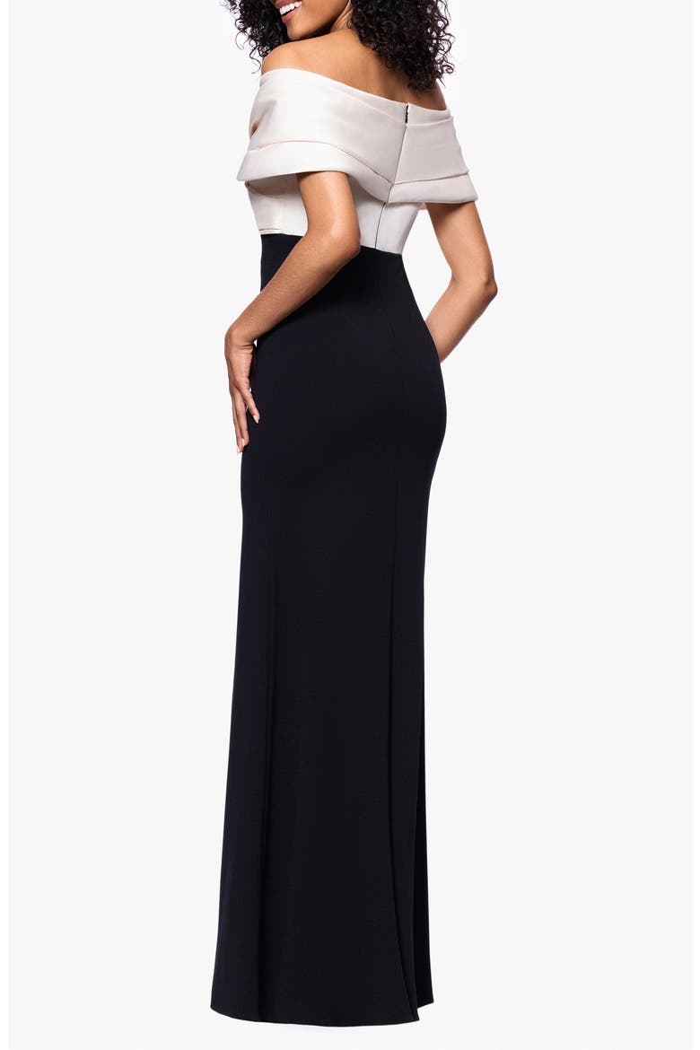 Off the Shoulder Scuba Crepe Gown., Alternate, color, CHAMPAGNE/ BLACK