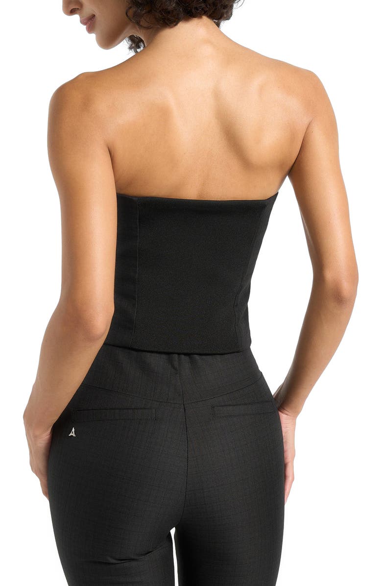 Manière De Voir Lise Cropped Tailored Blazer & Button Detail Bandeau, Alternate, color, Black