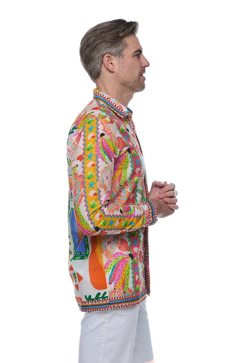 RANEES Linen & Cotton Long Sleeve Resort Shirt, Alternate, color, Pink