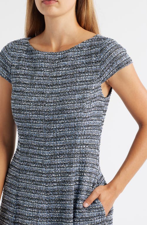 Eliza J Tweed Cap Sleeve Fit & Flare Dress In Blue