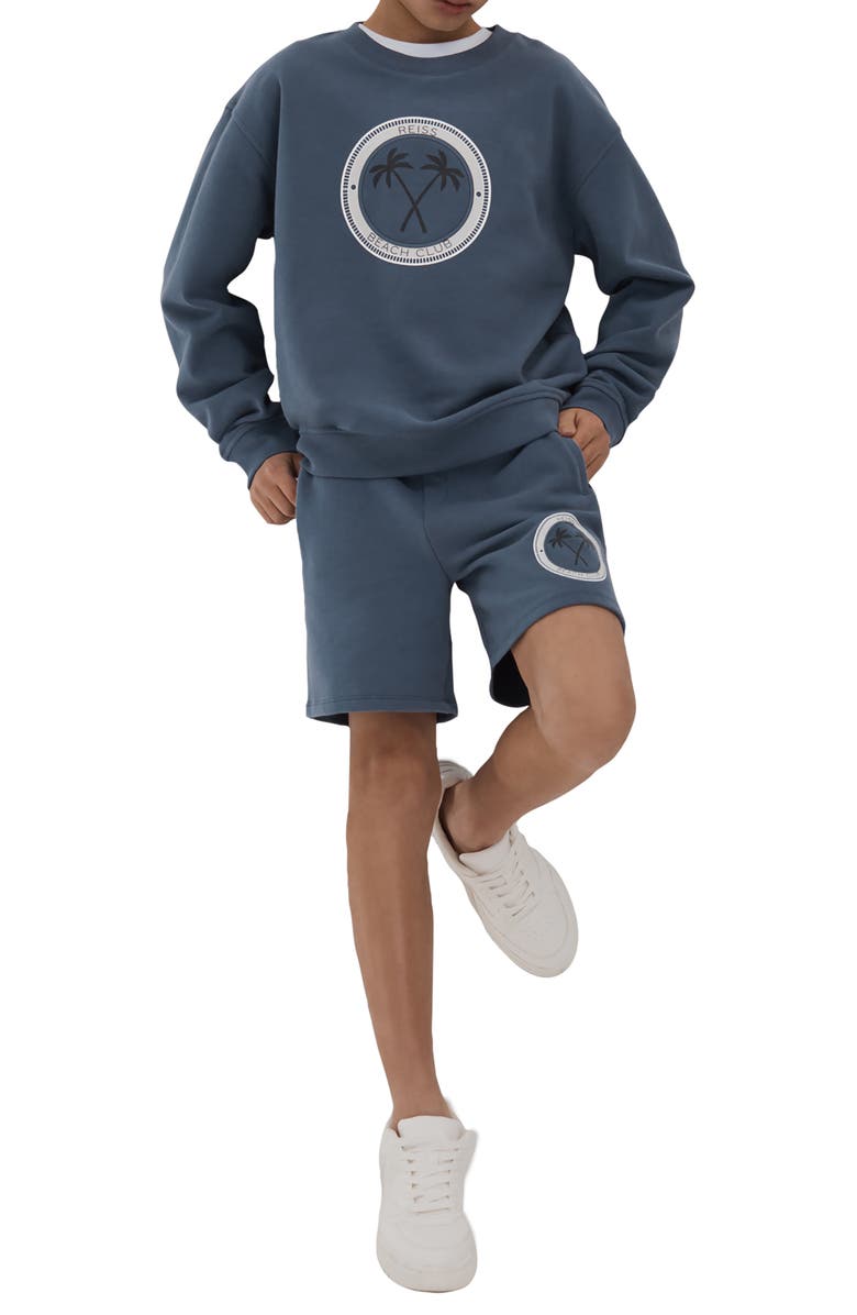 Reiss Kids' Ridley Jr. Cotton Graphic Sweat Shorts, Alternate, color, Air Force Blue