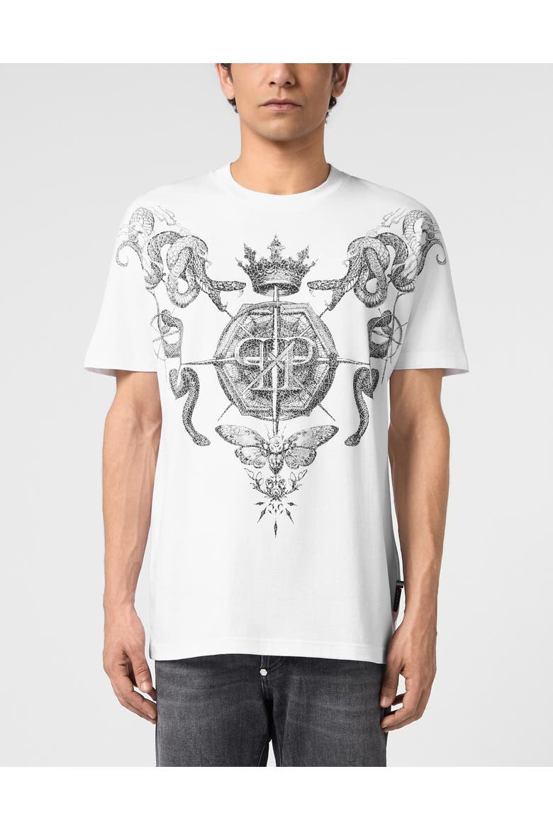 Round Neck T-Shirt Wind Rose Tattoo Men, Main, color, white