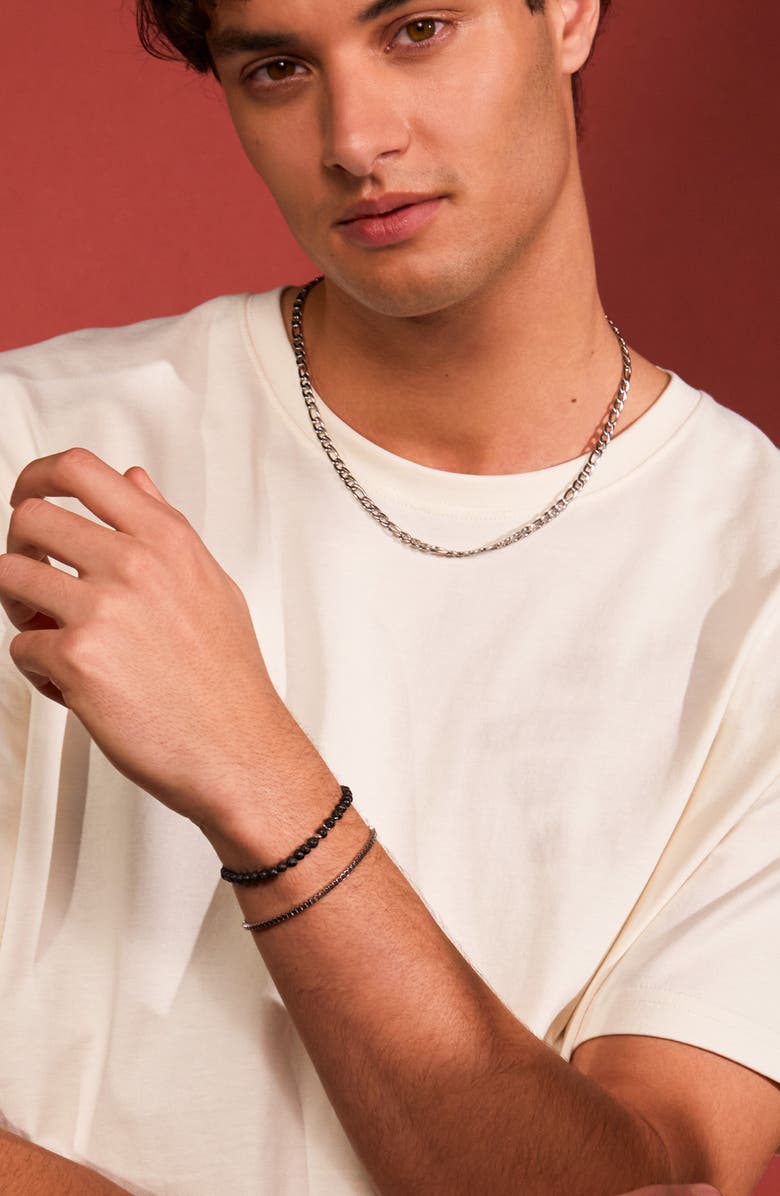 Estella Bartlett Men's Black Lava Beaded Stretch Bracelet, Alternate, color, Silver/ Gold