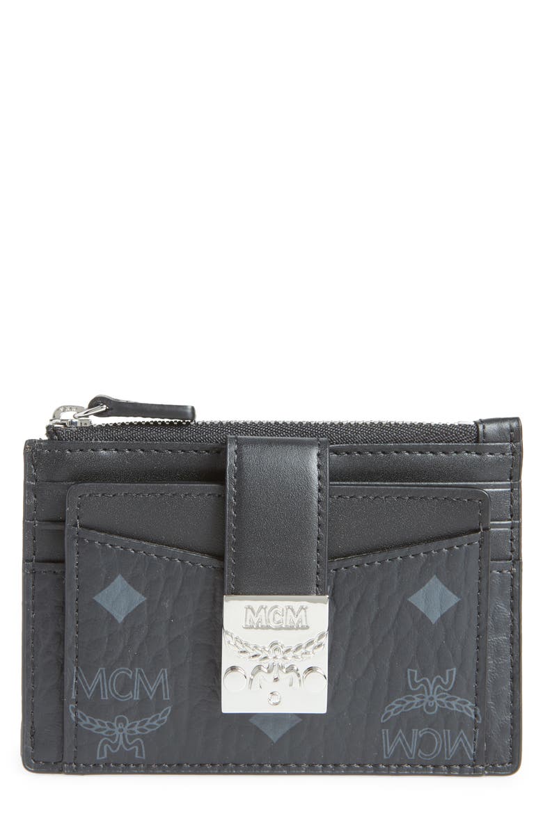 Mini Patricia Visetos Leather Card Case, Main, color, BLACK