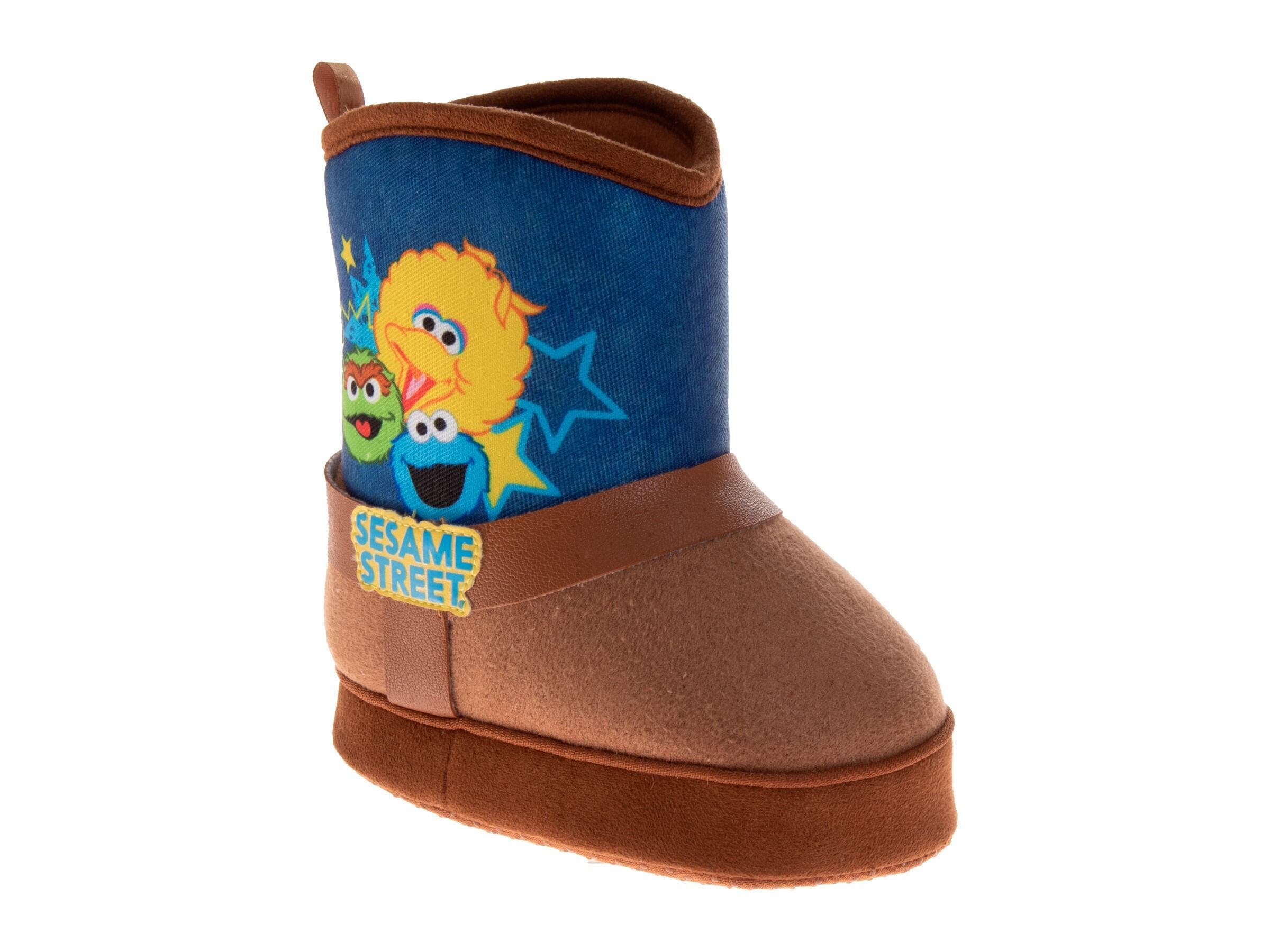 Sesame Street<sup>®</sup> Sesame Street Oscar, Cookie, and Big Bird Kids' Booties, Main, color, Brown Denim