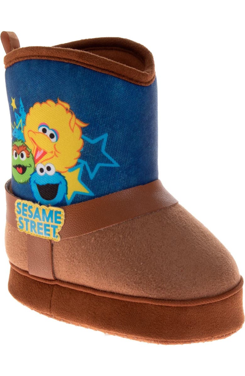 Sesame Street<sup>®</sup> Sesame Street Oscar, Cookie, and Big Bird Kids' Booties, Main, color, Brown Denim