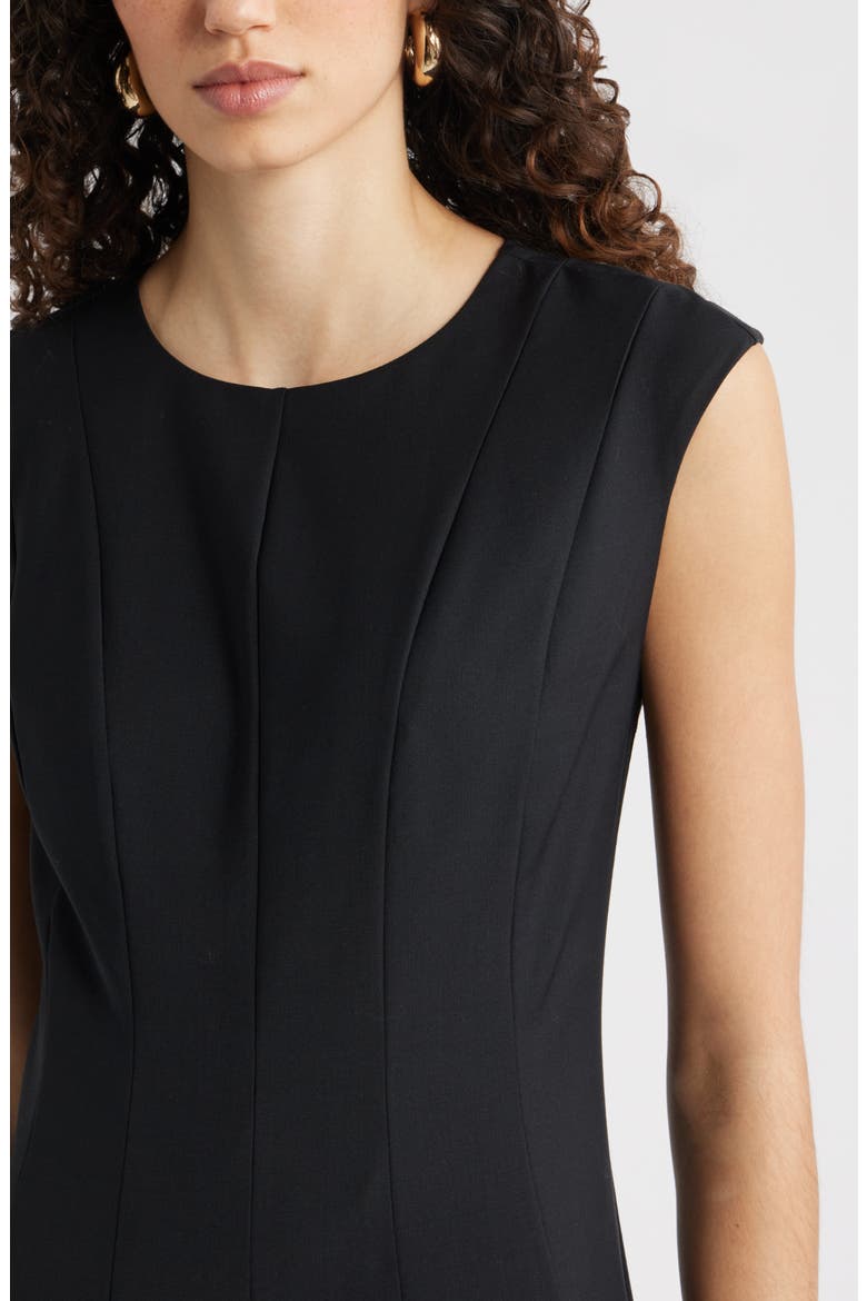 Seamed Wool Blend Midi Dress, Alternate, color, BLACK