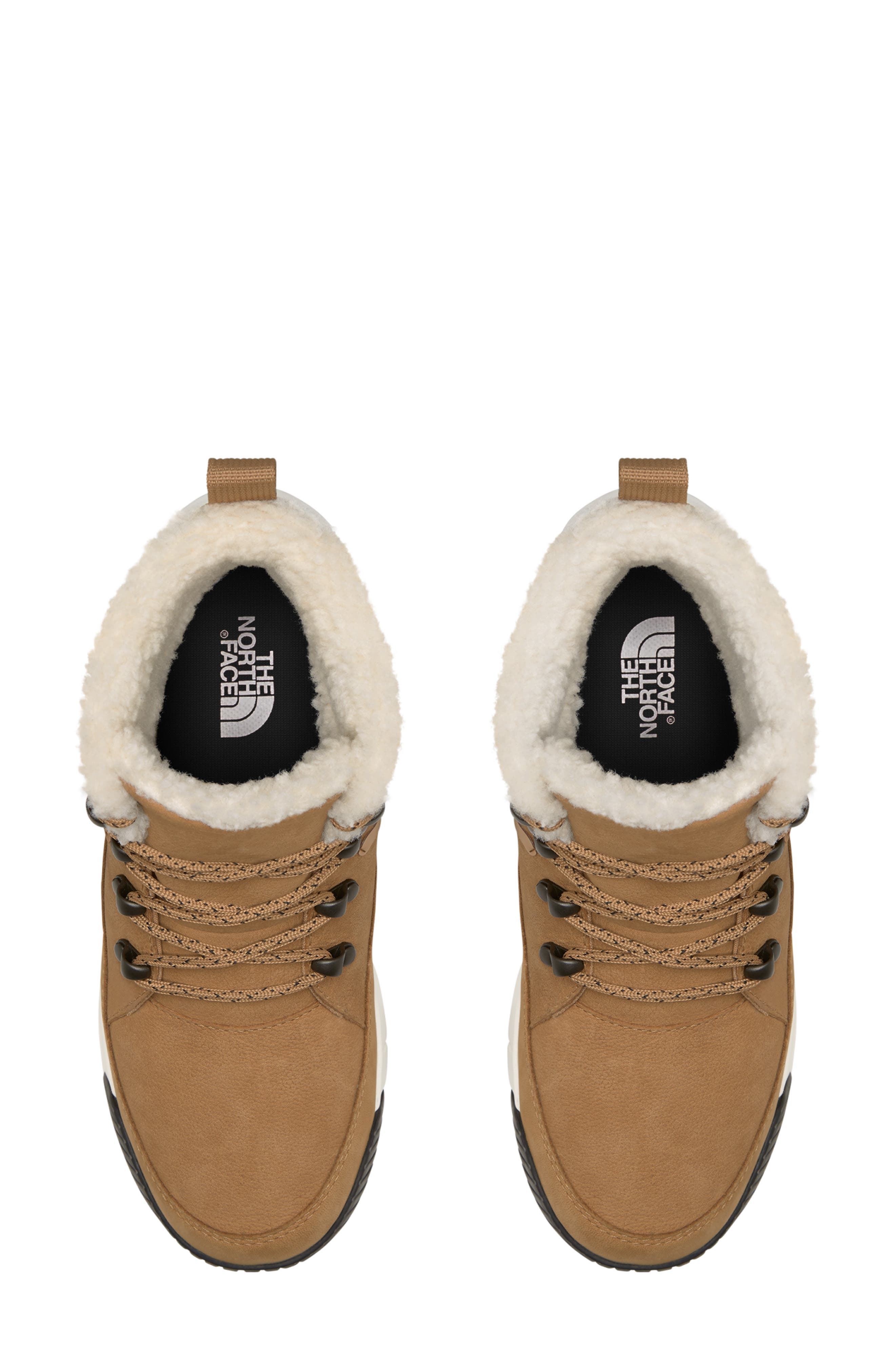 The North Face Sierra Luxe Waterproof Mid Top Boot with Faux Shearling Trim, Alternate, color, Almond Butter Tnf Bl