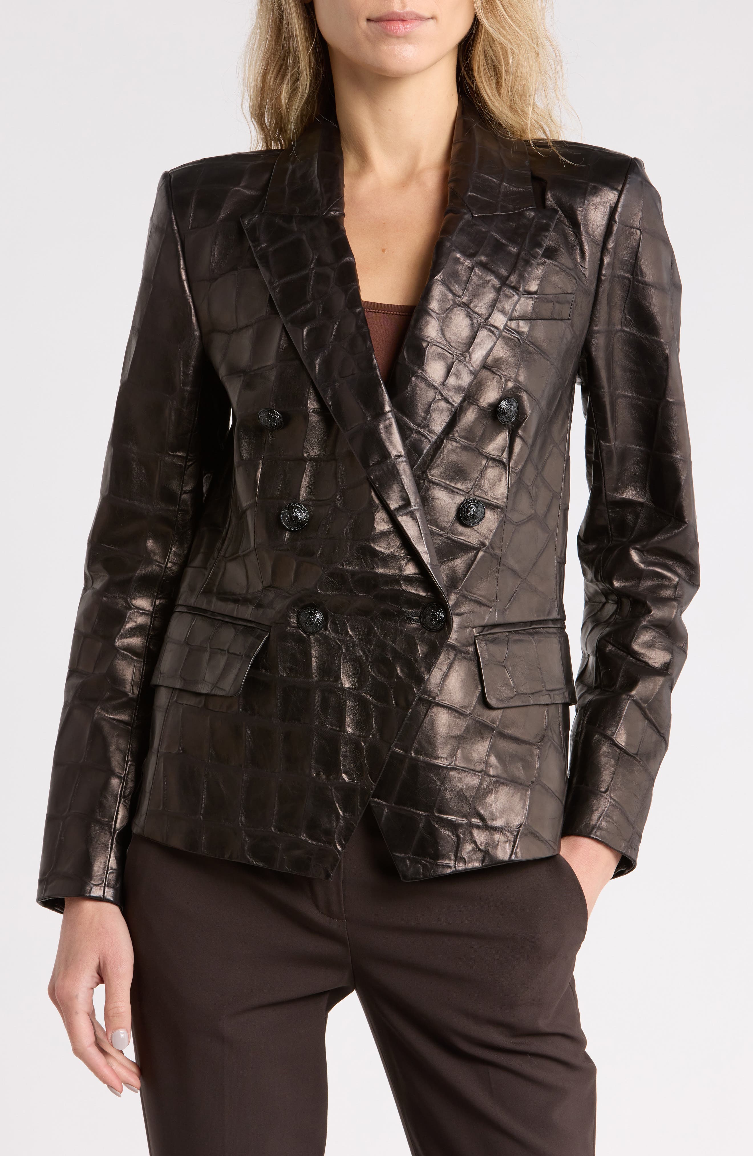 Kenzie Croc Embossed Leather Blazer