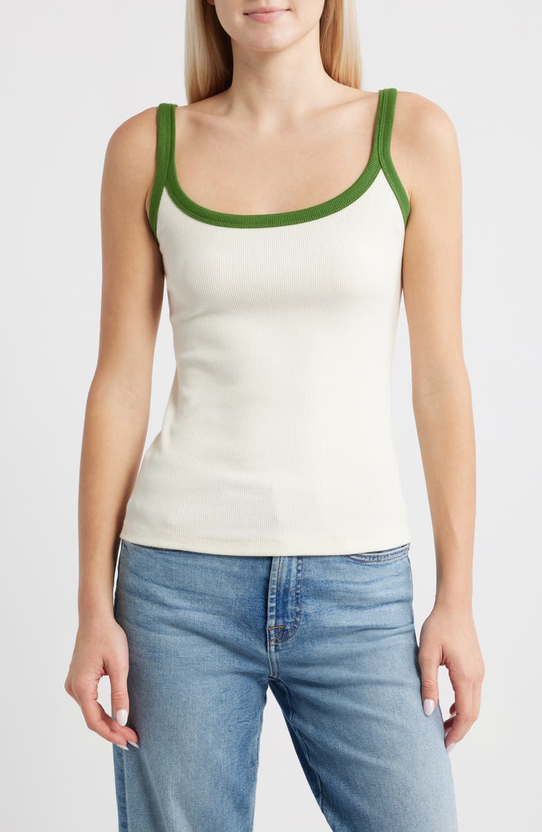 Topshop Contrast Trim Rib Tank, Main, color, White