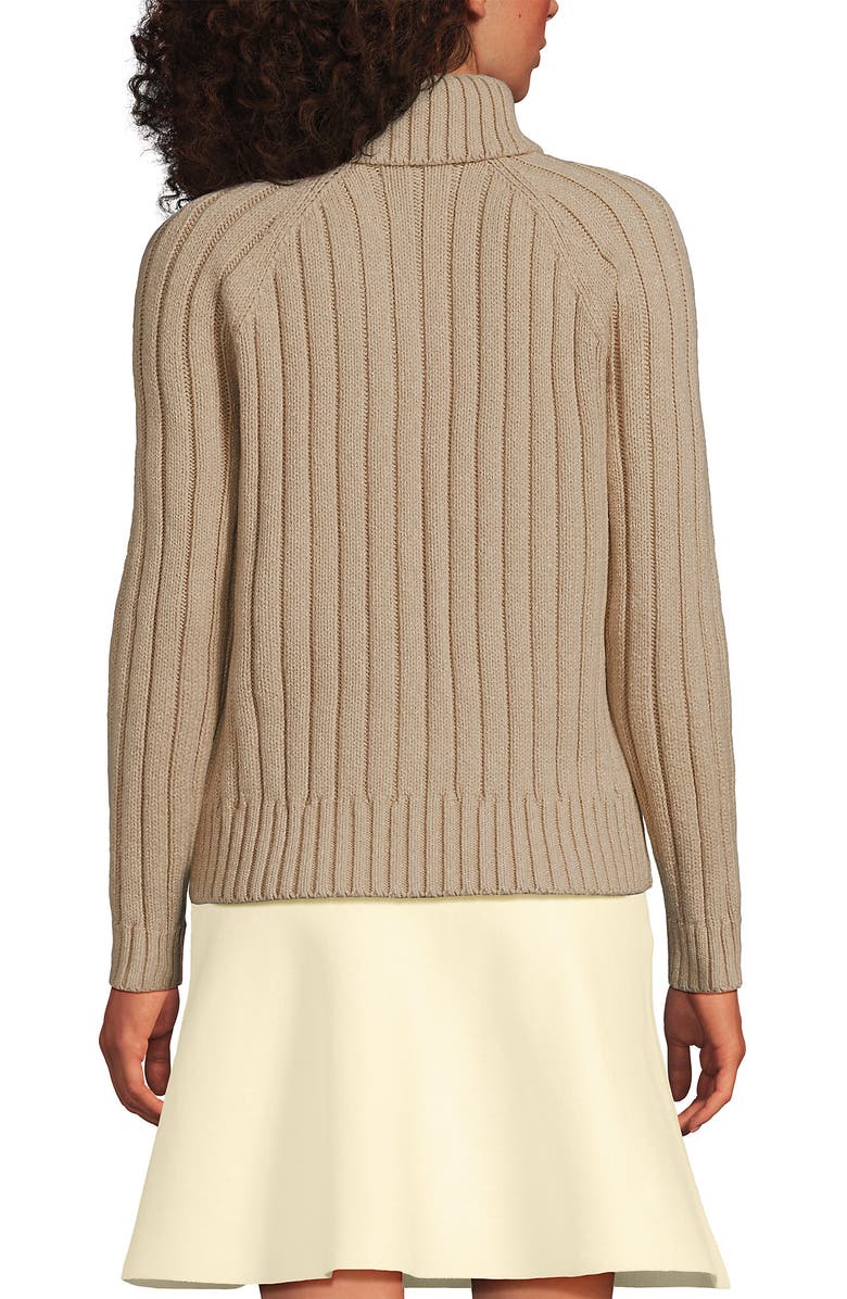 Lands' End Cozy Lofty Cable Turtleneck Sweater, Alternate, color, Snowflake/Champagne