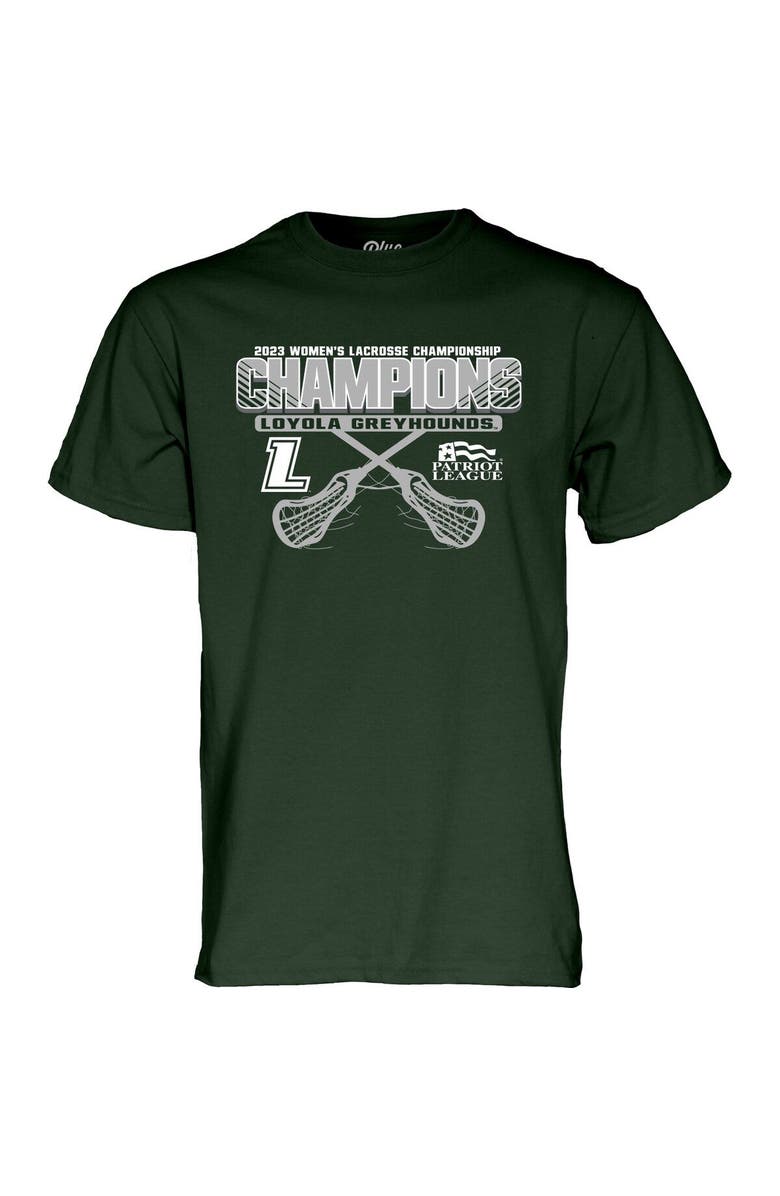 BLUE 84 Green Loyola Greyhounds 2023 Patriot League Women's Lacrosse Tournament Champions T-Shirt, Alternate, color,