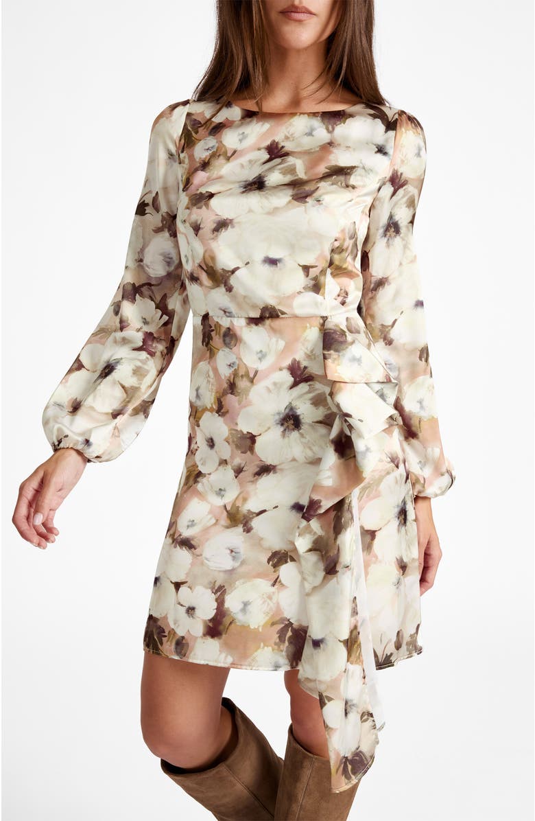 Santorelli Malia Long Sleeve Dress in Floral Georgette, Alternate, color, Peach Whip