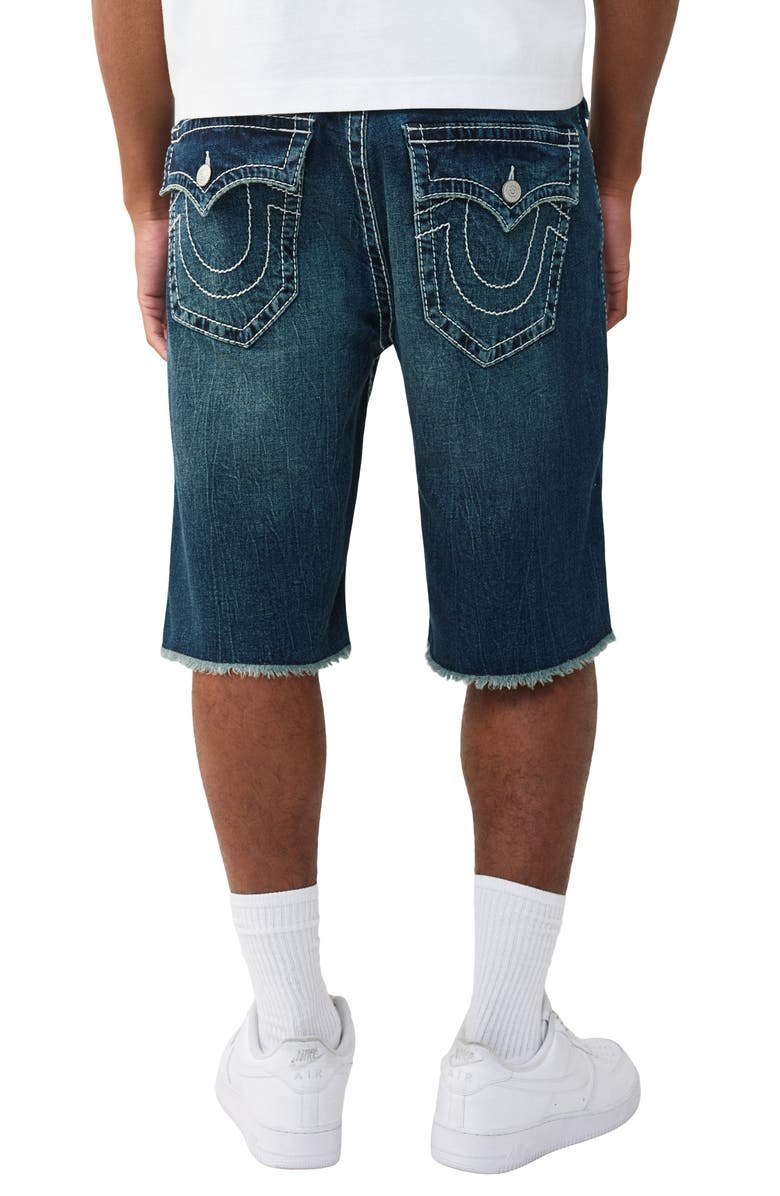 True Religion Vinny Big T Flap Fray Hem Denim Shorts, Alternate, color, Medium Wash