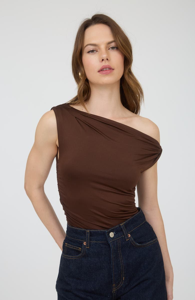 Blu Pepper One-Shoulder Top, Alternate, color, Chocolate