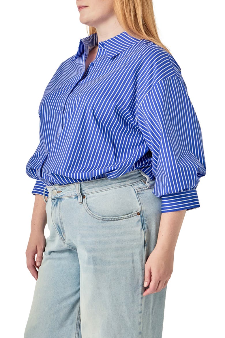 Striped Balloon Sleeve Shirt, Alternate, color, COBALT