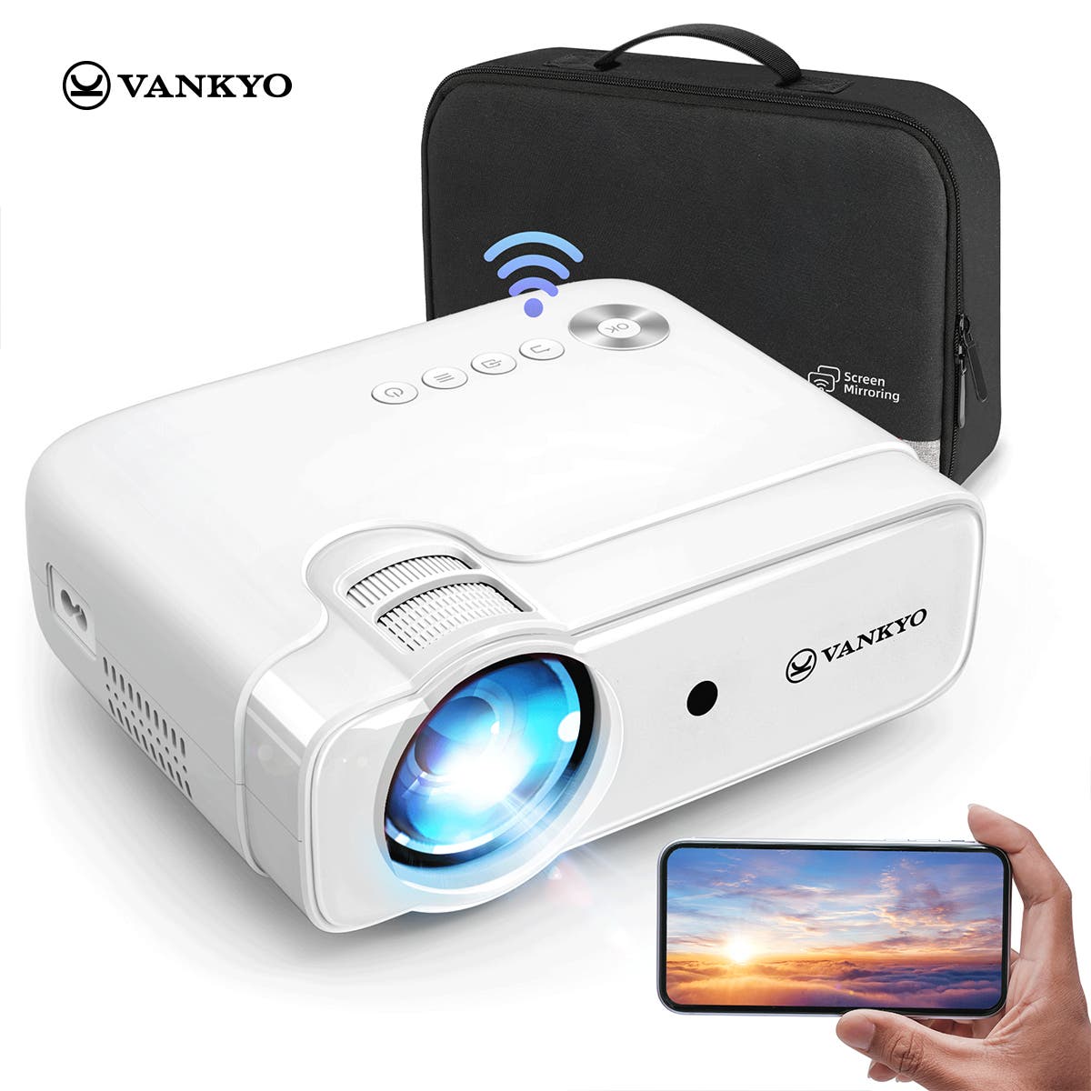 Vankyo Mini Wireless Projector with HDMI and Built-In Speaker - White