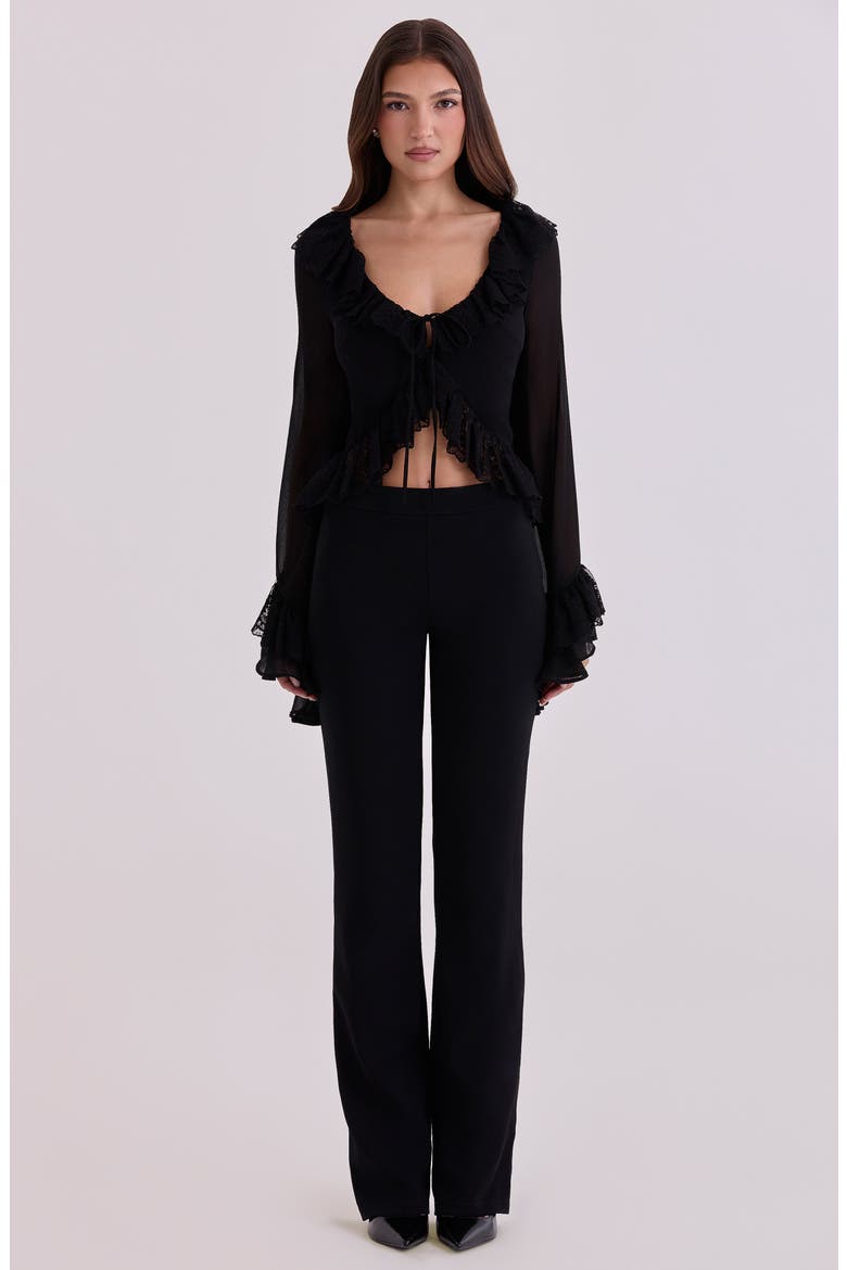 Goya Ruffle Lace Trim Top, Alternate, color, BLACK