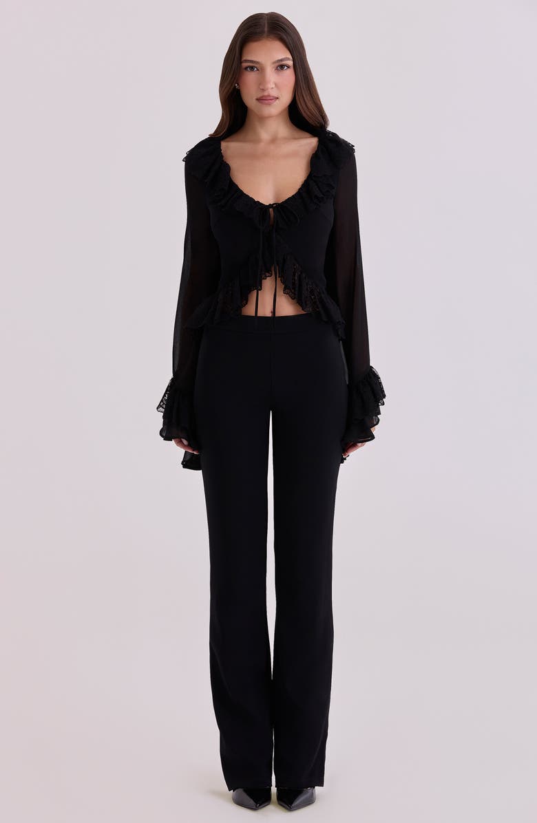 HOUSE OF CB Goya Ruffle Lace Trim Top, Alternate, color, Black