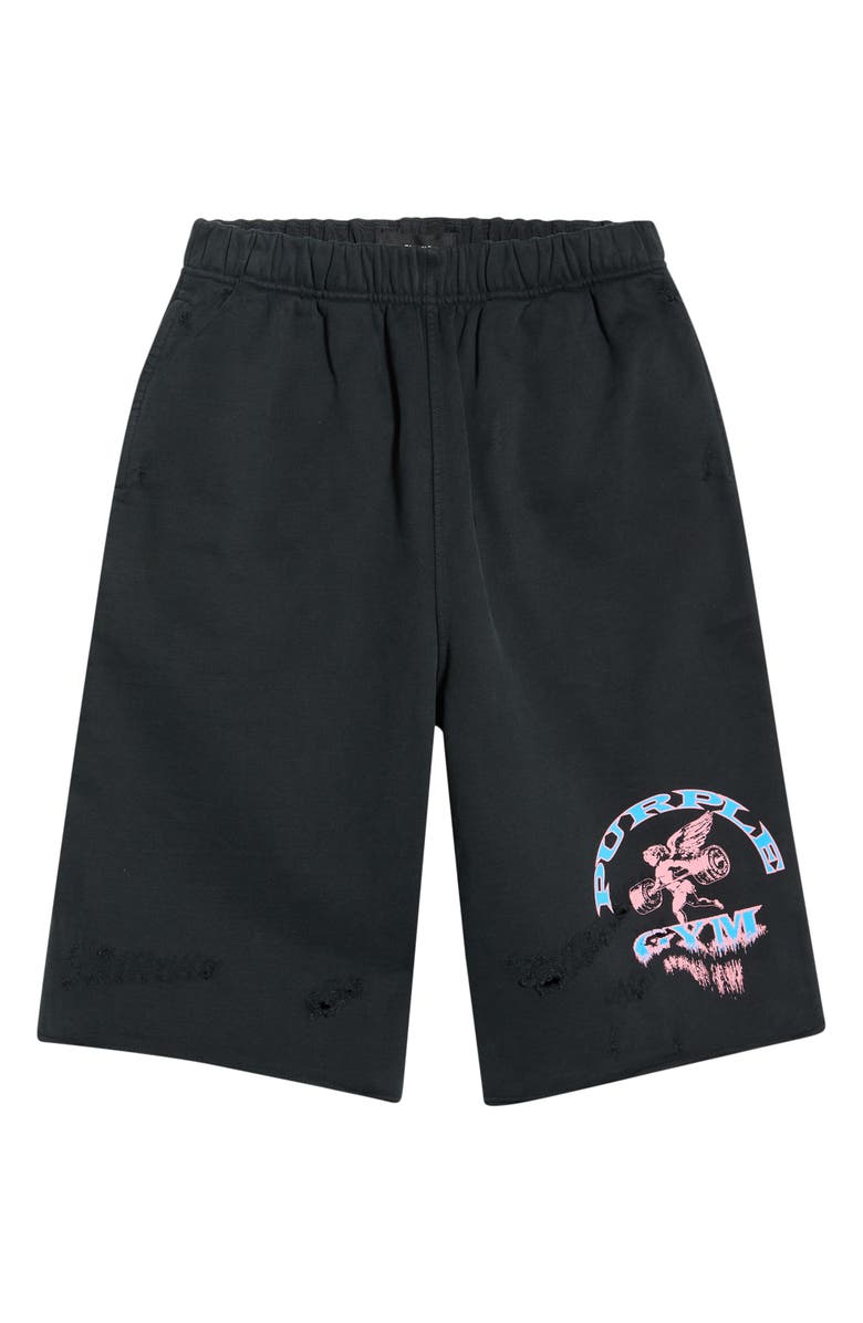 PURPLE BRAND Logo Graphic Relaxed Fit Cotton Shorts, Main, color, Black