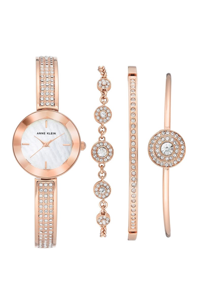 Anne Klein Women's Crystal Bangle Watch & Bracelet Set, 26mm, Main, color, 