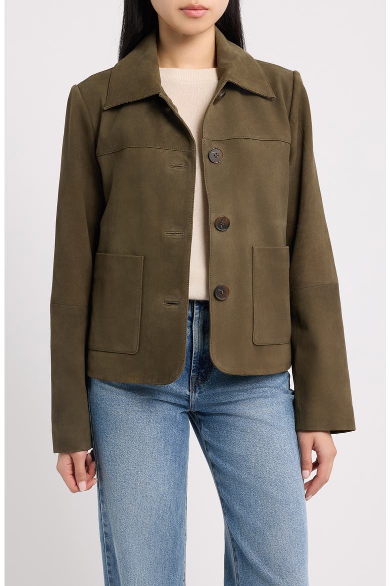 Suede Crop Jacket, Main, color, OLIVE
