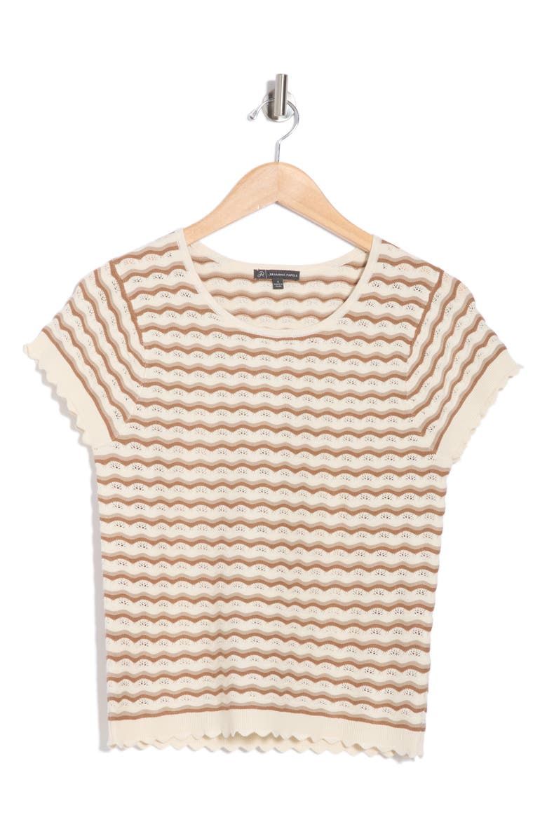 Adrianna Papell Wavy Stripe Pointelle Sweater, Alternate, color, Neutral Combo