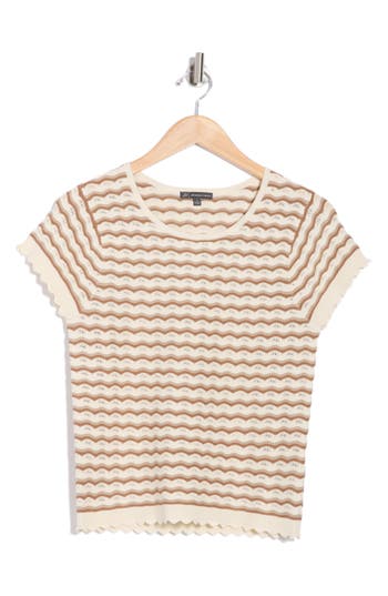 Adrianna Papell Wavy Stripe Pointelle Sweater