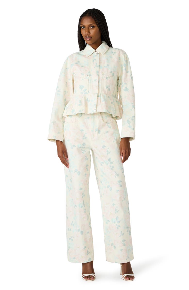 Steve Madden Sloan Peplum Denim Jacket, Alternate, color, Peach Beige