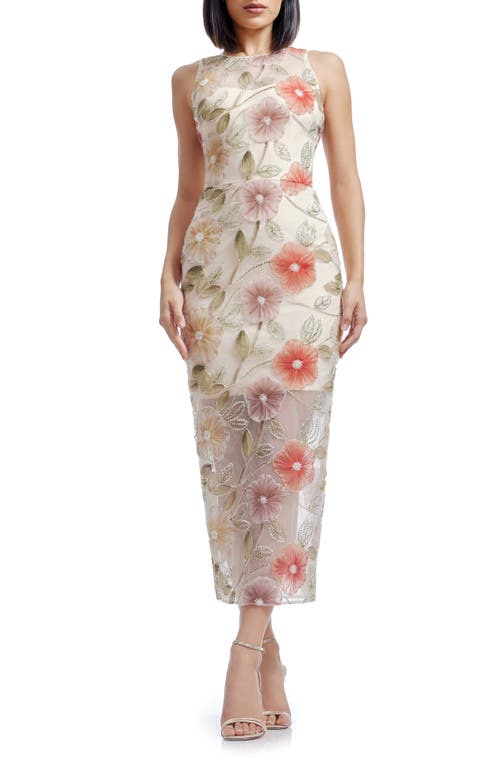 Shop Dress The Population Helena Beaded Floral Applique Sheath Gown In Champagne Multi