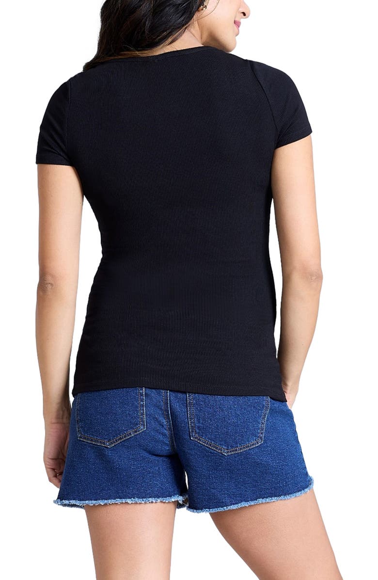 MOTHERHOOD MATERNITY Square Neck Rib Knit Short Sleeve Top, Alternate, color, Black